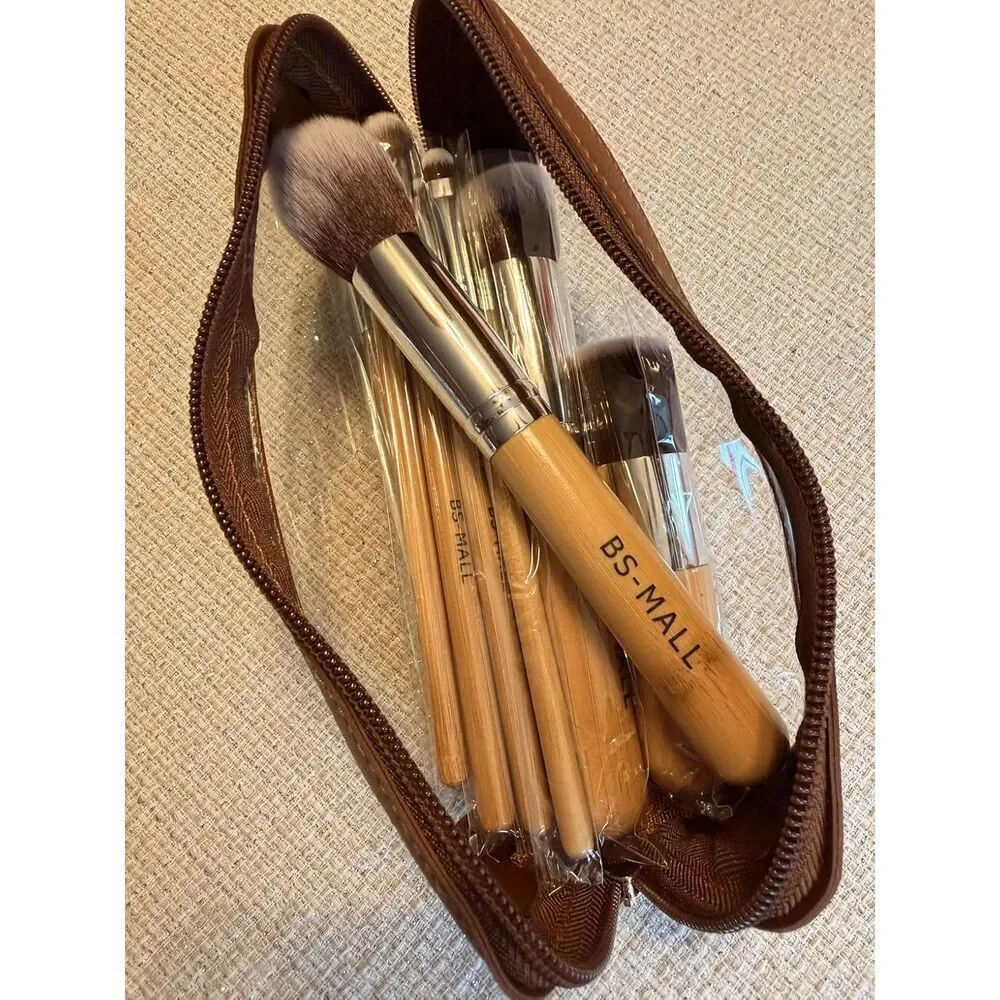 Bs-Mall 11Pcs Synthetic Kabuki Cosmetics Brushes  And Sponge With Organizer Bag